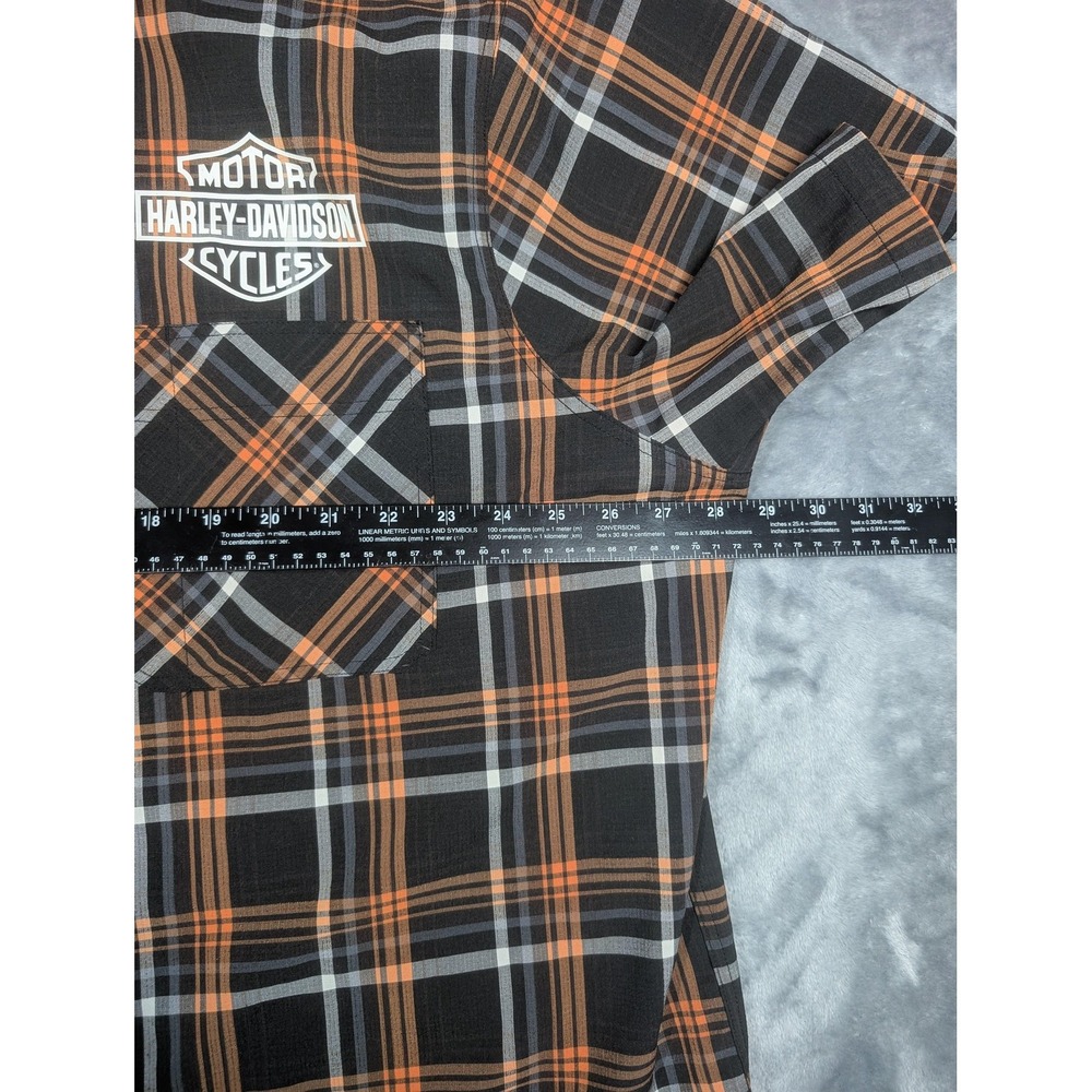 Harley-Davidson Shirt Mens 2XL Black Orange Plaid Short Sleeve Button Up Casual - Picture 3 of 7